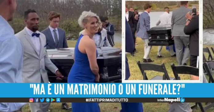 Sposo arriva al matrimonio chiuso dentro la bara, il video fa il giro del web