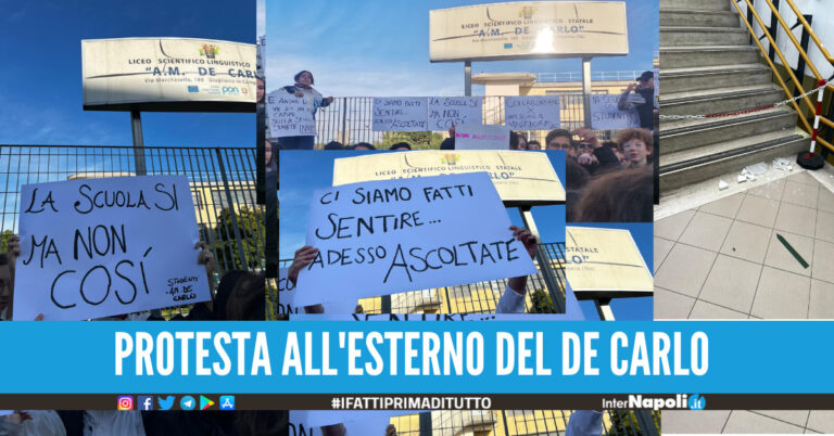 Giugliano. Crollo di calcinacci e muffa nelle aule, protesta degli studenti del liceo De Carlo: “Vogliamo una scuola più sicura”