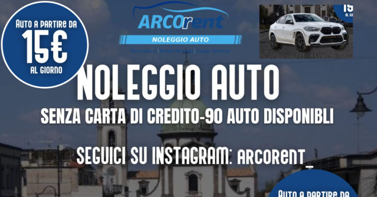 Arcorent leader dell’autonoleggio in Campania, vetture a partire da 15 euro senza carta di credito