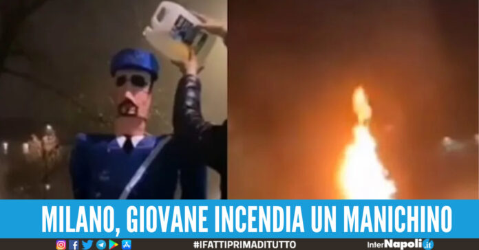Milano, giovane incendia un manichino