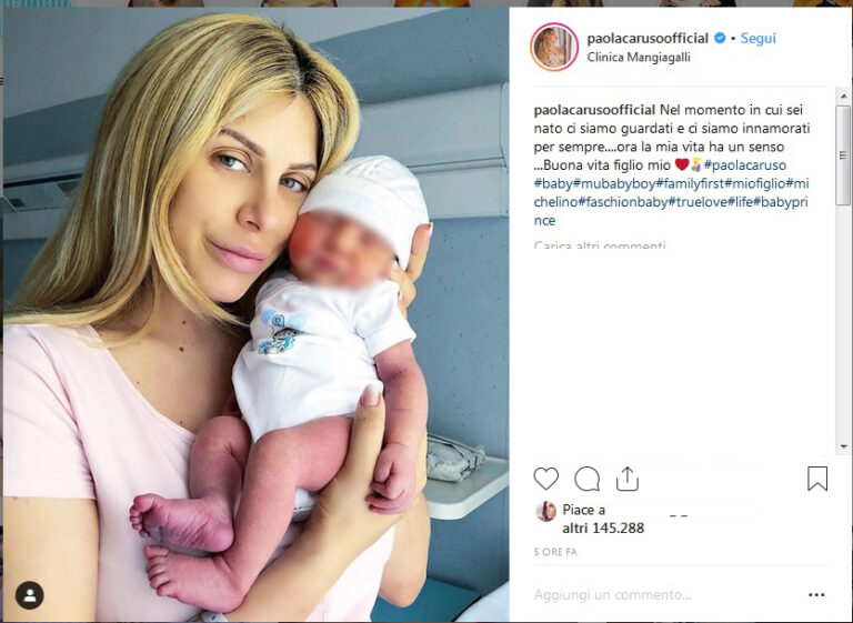 Paola Caruso mamma, sui social la prima foto con il figlio Michele: “La vita ha un senso”