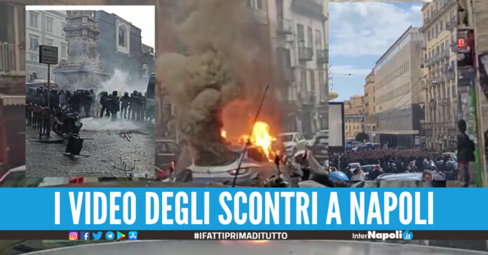 https://internapoli.it/guerriglia-ultras-a-napoli-incendiata-anche-unauto-della-polizia-guarda-i-video/ La situazione sta degenerando nel centro storico di Napoli. Intorno a Piazza del Gesù ci sono stati pesanti scontri tra i tifosi tedeschi e la polizia. Alcuni gruppi di ultras del Napoli hanno provato a forzare l’accesso alla piazza dopo stanziavano gli ultras dell’Eintracht Francoforte, ma il contatto non ci sarebbe stato mentre c’è stato quello con le forza dell’ordine.