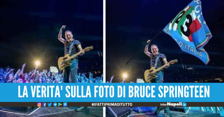 Bruce Springsteen sventola la bandiera del Napoli, bella foto peccato che è falsa