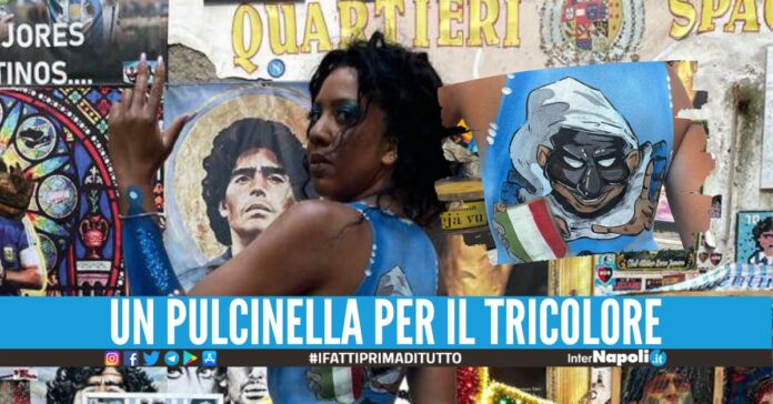 Body painting dedicato allo Scudetto, la modella Gleidy sfila per le strade di Napoli