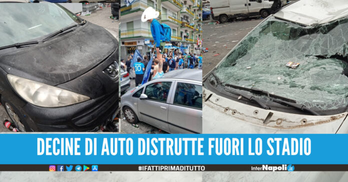 Napoli-Salernitana, decine di auto devastate fuori al Maradona durante la partita