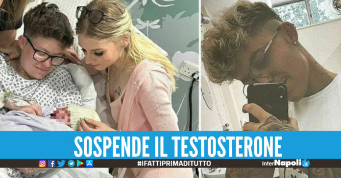 Caleb, un transgender di 27 anni, interrompe il testosterone e partorisce una bambina.