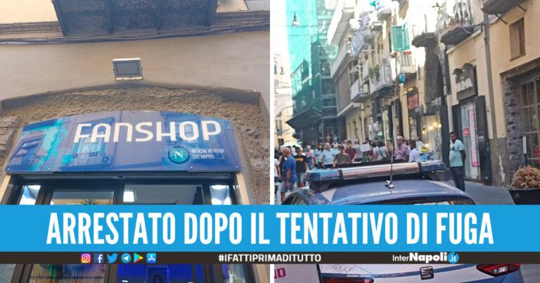 Tenta di rubare la “maglia scudetto” dallo store del Napoli, bloccato in strada dai Falchi