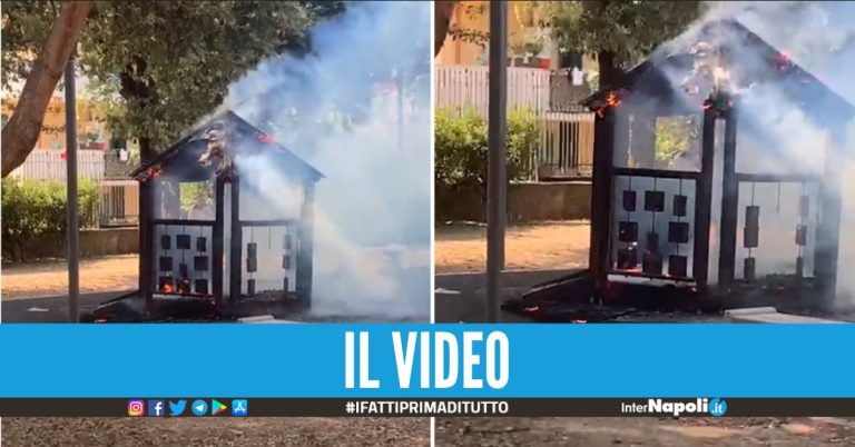 Incendio villa comunale di Giugliano