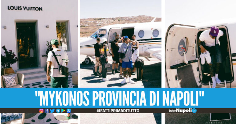 Mykonos provincia di Napoli, Geolier sbarca sull'isola greca con un volo privato e conquista i fans