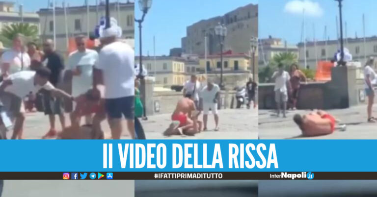 Rissa sul lungomare di Napoli, due bagnanti in costume e a torso nudo si picchiano tra la gente
