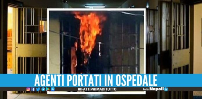 Ieri pomeriggio il detenuto maghrebino, che lo scorso sabato aveva aggredito un altro detenuto con un coltello, ha dato fuoco
