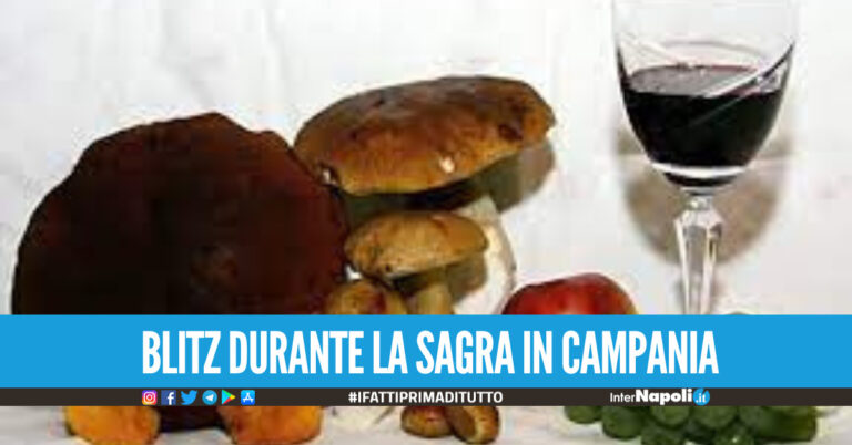 Blitz nella sagra in Campania: sequestrati 150 litri di vino e 15 quintali di cibo
