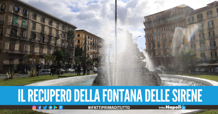 Risplende di nuovo piazza Sannazaro, terminato il recupero della Fontana delle Sirene.