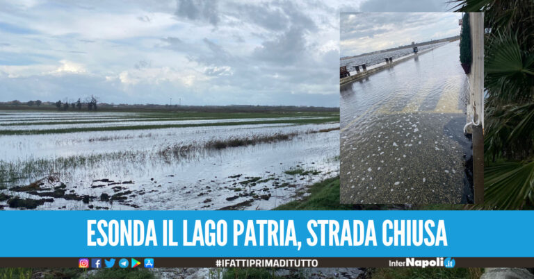 Maltempo, esonda il lago di Patria l'acqua invade terreni, strade e attività imprenditoriali