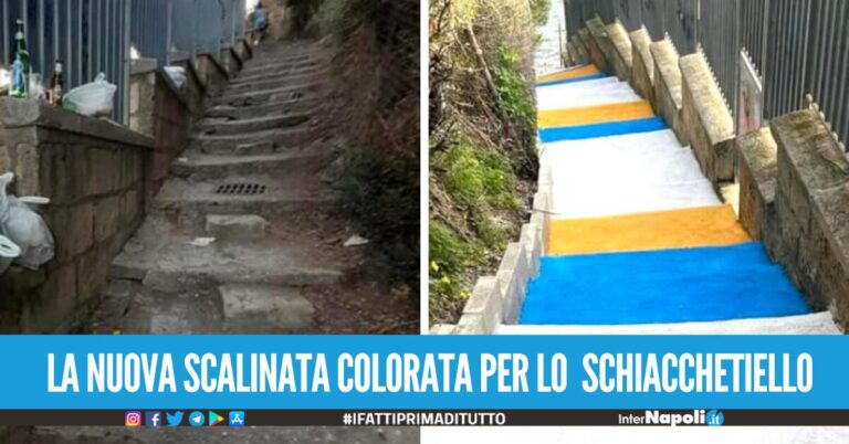 Cambia la scalinata per accedere alla spiaggia dello Schiacchetiello a Bacoli l’Amministrazione ha colorato i gradini