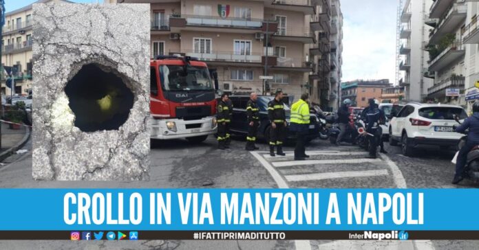 Paura a Napoli, crolla collettore fognario: si apre mini voragine in via Manzoni