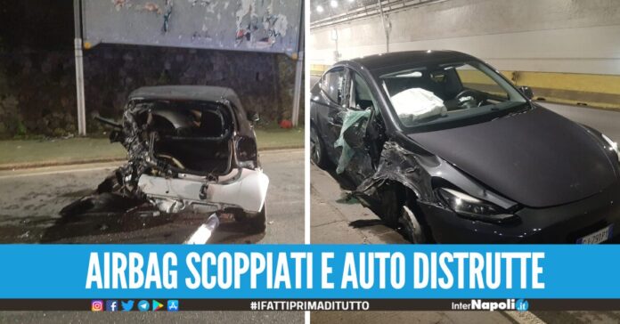 Violento scontro tra una Smart e una Tesla a Fuorigrotta, feriti gravemente 3 giovani