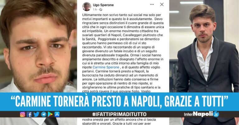 “Grazie al cuore dei napoletani Carmine tornerà presto a casa”, raggiunta la cifra della raccolta fondi