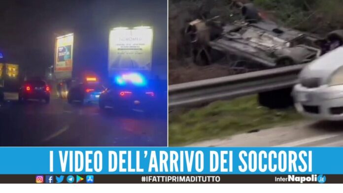Incidenti lungo l'Asse Mediano e sulla rotonda di Arzano, auto ribaltate