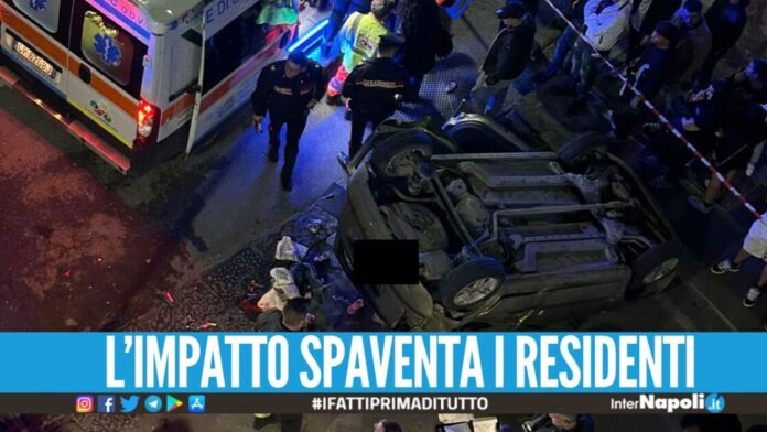 Rocambolesco incidente a Sant'Antimo, Panda si ribalta in strada