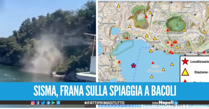 Frana sulla spiaggia a Bacoli dopo il terremoto, crolla il costone a Marina Grande