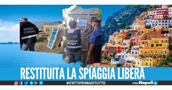 Spiaggia libera occupata nel Cilento, rimossi ombrelloni e lettini