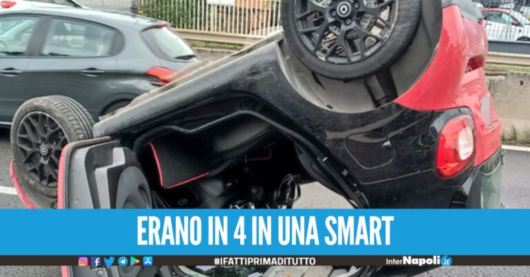 Smart con 4 persone a bordo si capovolge a Giugliano  morta bimba di 8 anni