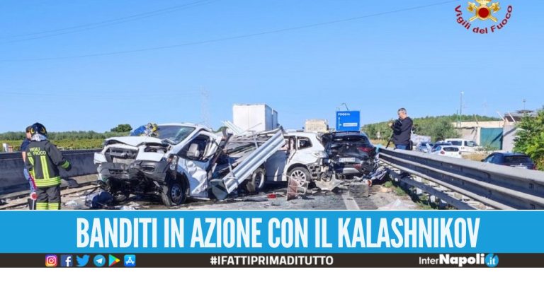 L'assalto armato al portavalori provoca un maxi incidente, 4 feriti