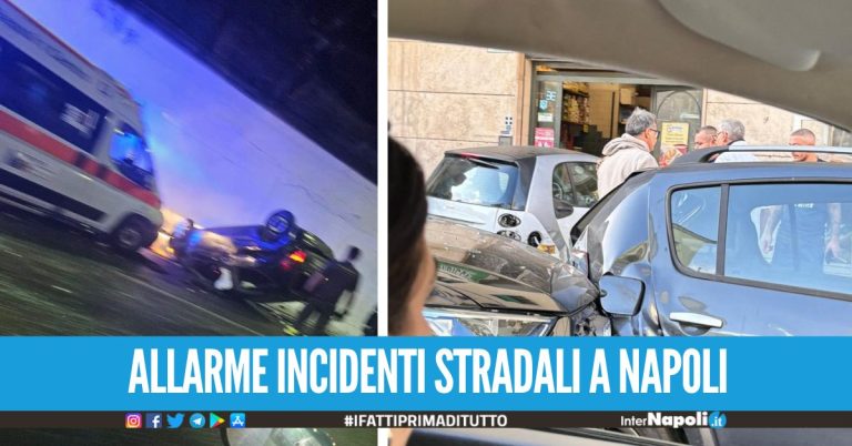 Doppio incidente tra Fuorigrotta e il rione Lauro, auto capovolte ed in un negozio