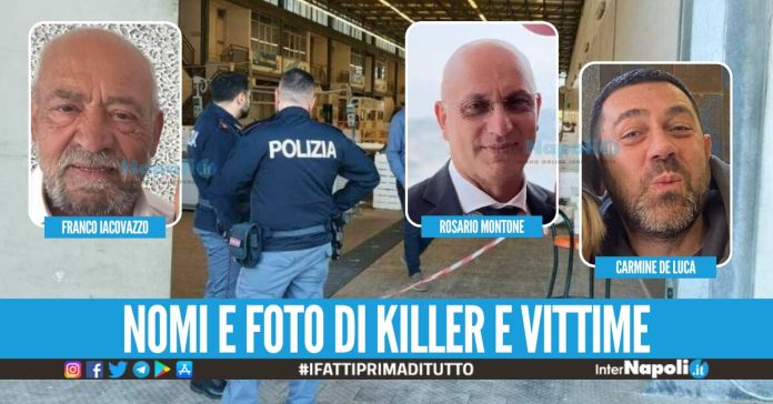 Duplice omicidio mercato ittico Salerno. Da sinistra: il killer Franco Iacovazzo e le vittime: Rosario Montone, 52enne di Portici e Carmine De Luca, 48enne di Salerno