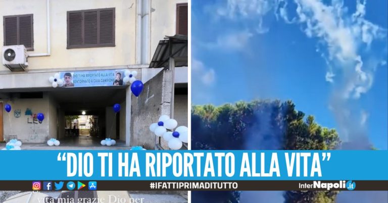 Fuochi e lacrime di gioia a Melito, Giuseppe è tornato a casa dopo il grave incidente a Sant’Antimo