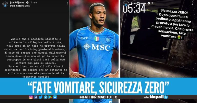 Juan Jesus pedinato e vittima di un furto, lo sfogo: "Non mi sentirò mai al sicuro a Napoli"