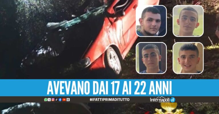 Auto finisce nella scarpata e si ribalta, morti 4 amici inseparabili