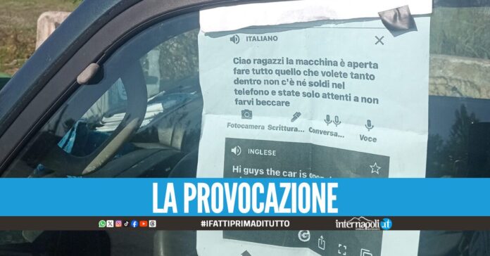 Furti d'auto a Lago Patria, il biglietto virale sul web: È aperta ma non fatevi beccare