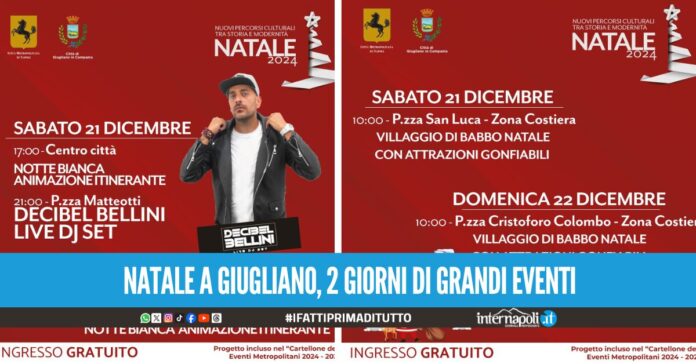 Natale a Giugliano, si parte sabato 21 col Villaggio di Babbo Natale sul litorale poi notte bianca e Decibel Bellini in piazza Matteotti