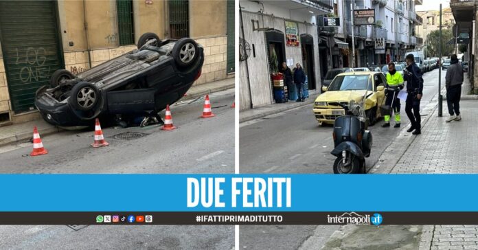 Spaventoso incidente a Melito, auto si capovolge dopo il tamponamento