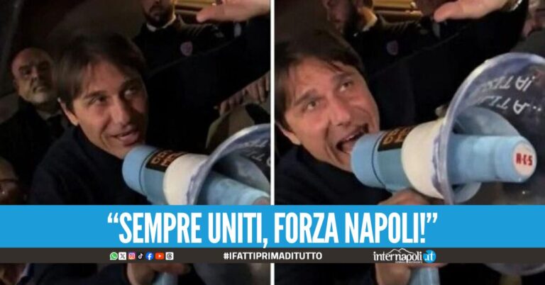 Tripudio Napoli dopo la vittoria contro l'Atalanta, Conte parla col megafono: "Grazie a tutti ragazzi!"