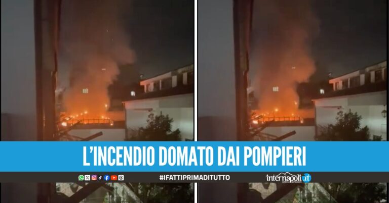 Fabbrica di calzature in fiamme a Mugnano, il rogo visibile da chilometri