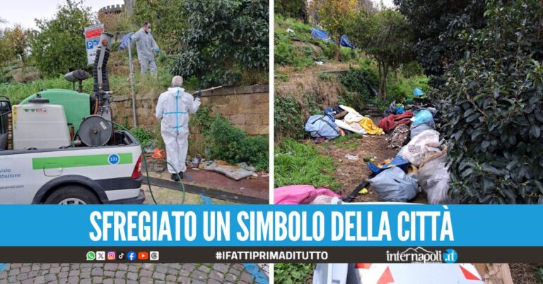 Discarica a cielo aperto sugli spalti del Maschio Angioino, c'erano anche divani e tv