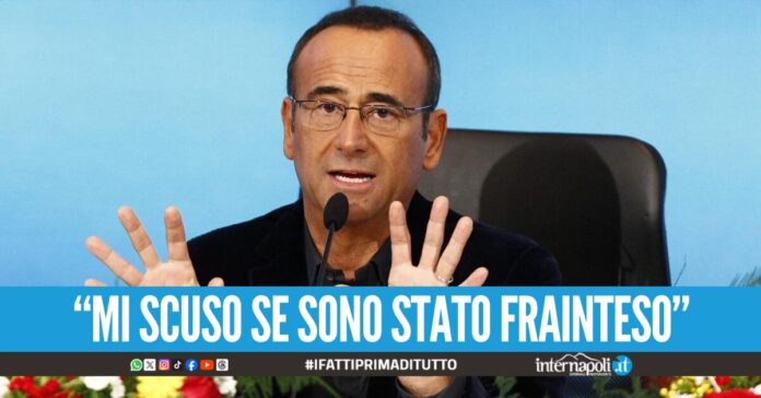 Carlo Conti gaffe in conferenza stampa