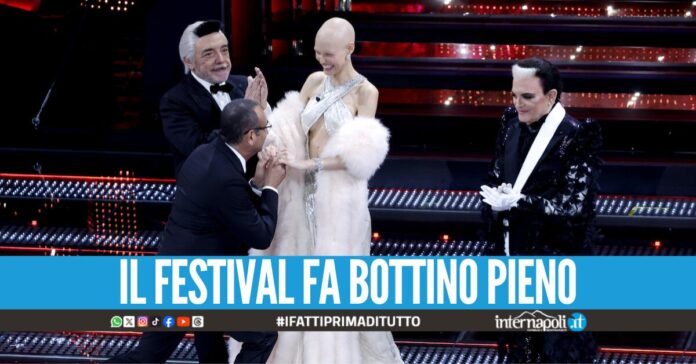 Sanremo domina ancora gli ascolti in tv, la seconda serata del Festival fa registrare il 64,5% di share