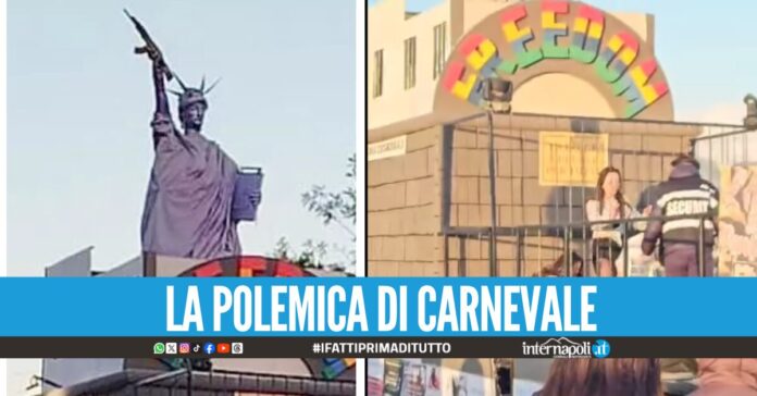 Carnevale, ad Acerra sfila il 'carro dei carcerati' statua della libertà col mitra