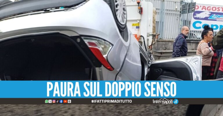 Auto ribaltata lungo la Circumvallazione Esterna, traffico in tilt a Casoria