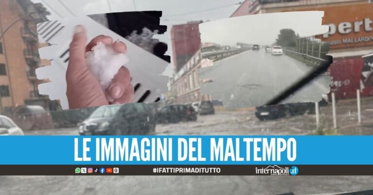 Grandinata su Giugliano, Melito e Mugnano: pezzi di ghiaccio su strade e auto