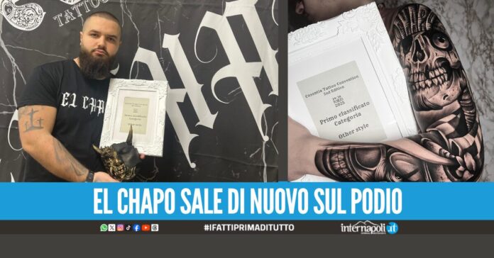 El Chapo di nuovo sul podio, conquista il primo premio al Cosentia Tattoo Convention