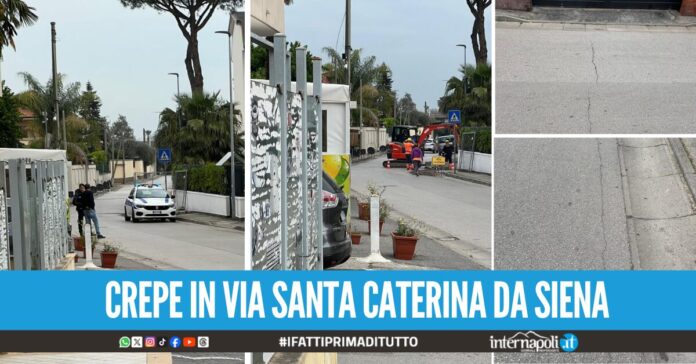 Giugliano, nuovo allarme in via S. Caterina da Siena crepe nell'asfalto, sospesi i lavori Enel