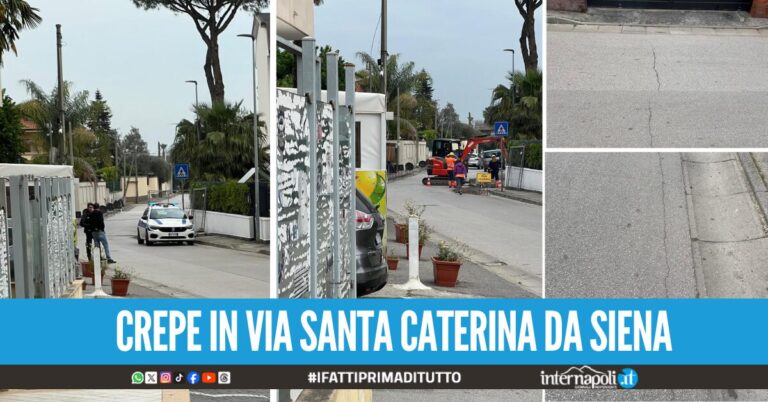 Giugliano, nuovo allarme in via S. Caterina da Siena crepe nell'asfalto, sospesi i lavori Enel