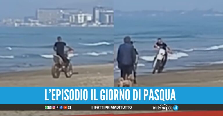 In motocross sul bagnasciuga a Varcaturo, sfreccia tra famiglie e bagnanti