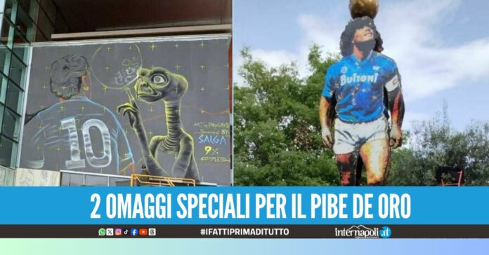 Maradona a Napoli è sempre più un 'alieno', murale con E.T. e statua record ai Quartieri Spagnoli