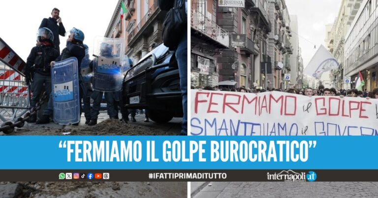 Corteo contro il Ddl sicurezza a Napoli, manifestanti lanciano letame contro la sede della Prefettura